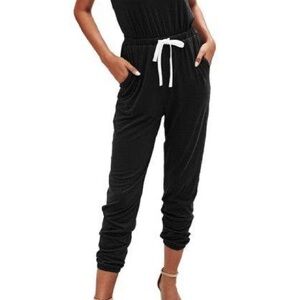 NWT Elegant Black Jumpsuit with White Accent